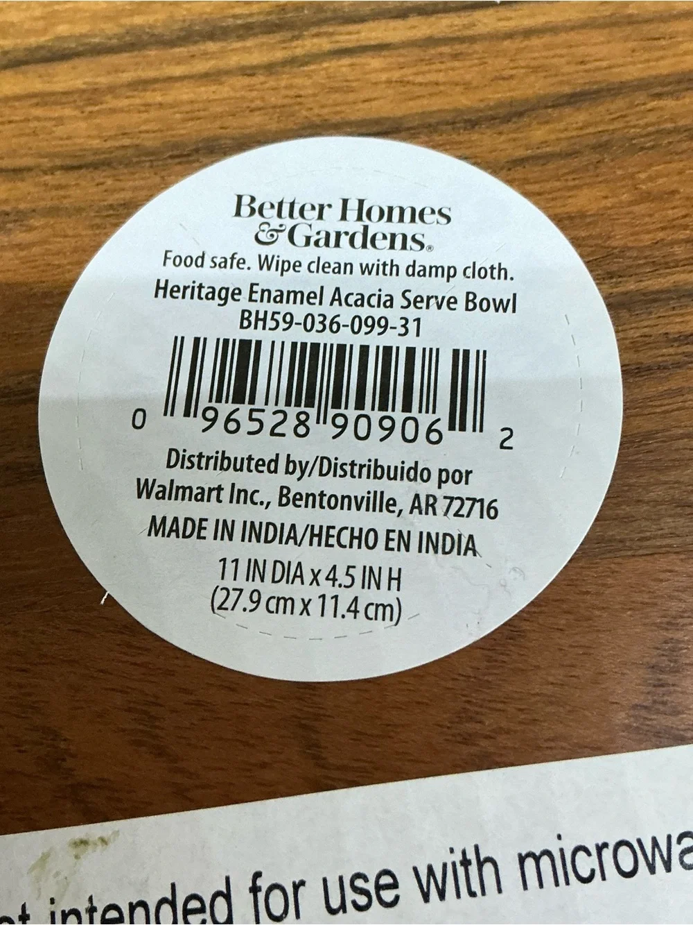 Better Homes & Garden Heritage Holiday Enamel Acacia Bowl Christmas Serve Bowl